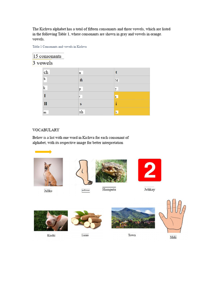 Kichwa Alphabet: Consonants and Vowels | PDF