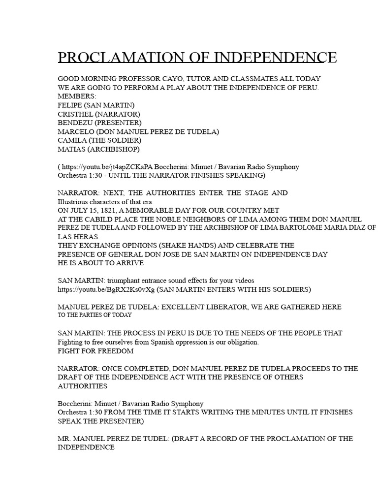 Peru's Independence Day Play Script | PDF | Peru | Lima