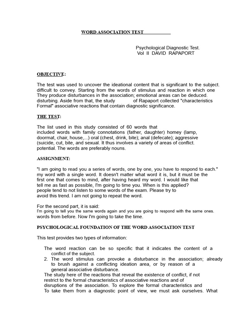 Word Association Test Overview | PDF | Schizophrenia | Consciousness