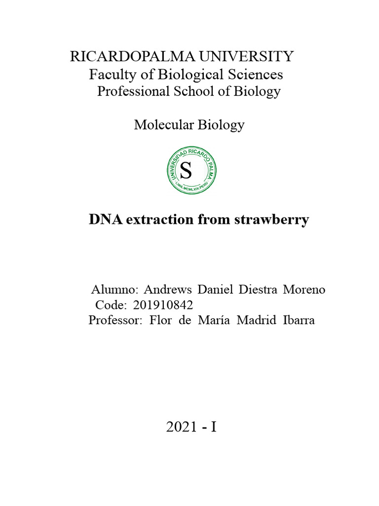 DNA Extraction from Strawberries Guide | PDF | Protein Purification | Lysis