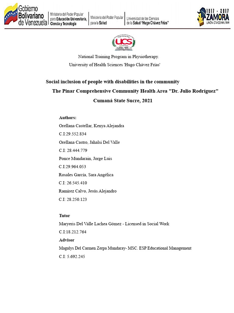 Social Inclusion of People with Disabilities in the El Pinar Community ...