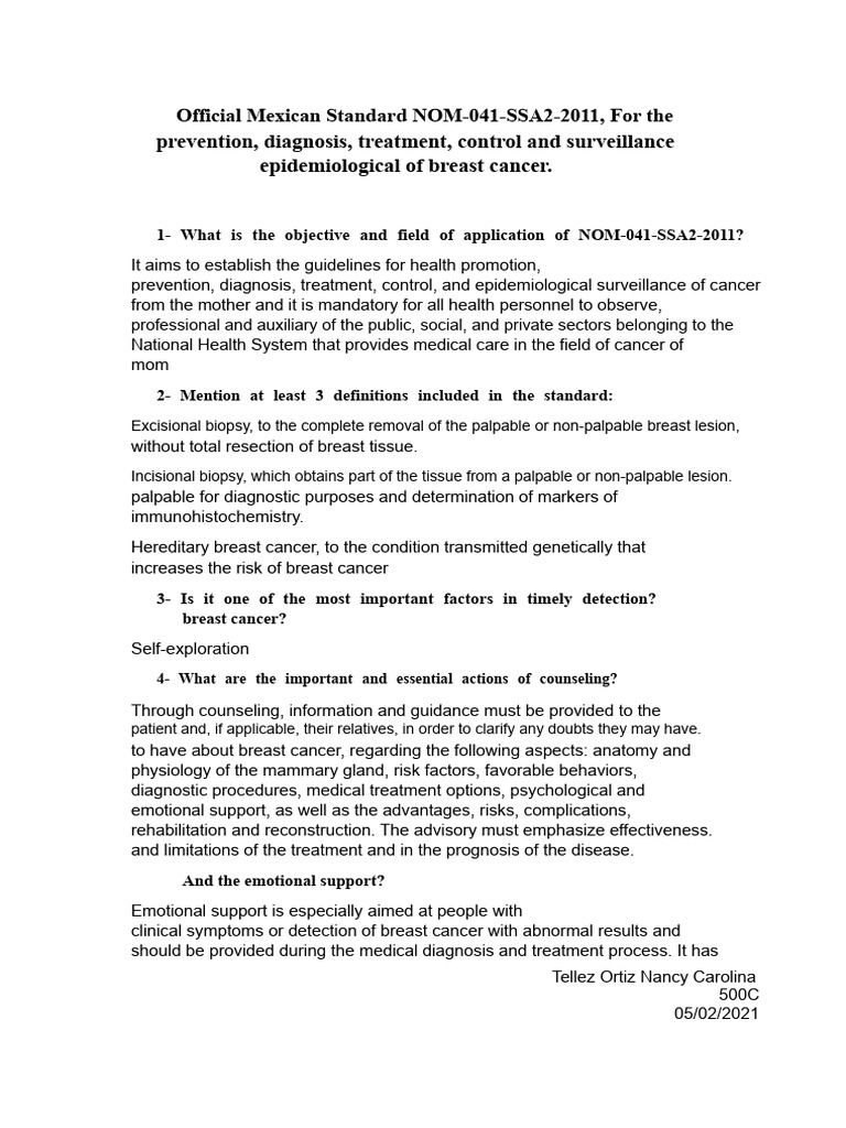 NOM-041-SSA2-2011 | PDF | Breast Cancer | Cancer