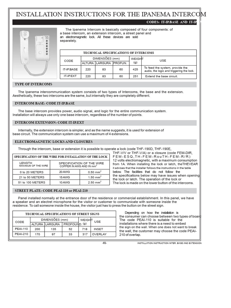 Ipanema Intercom Installation Guide | PDF | Communications System ...