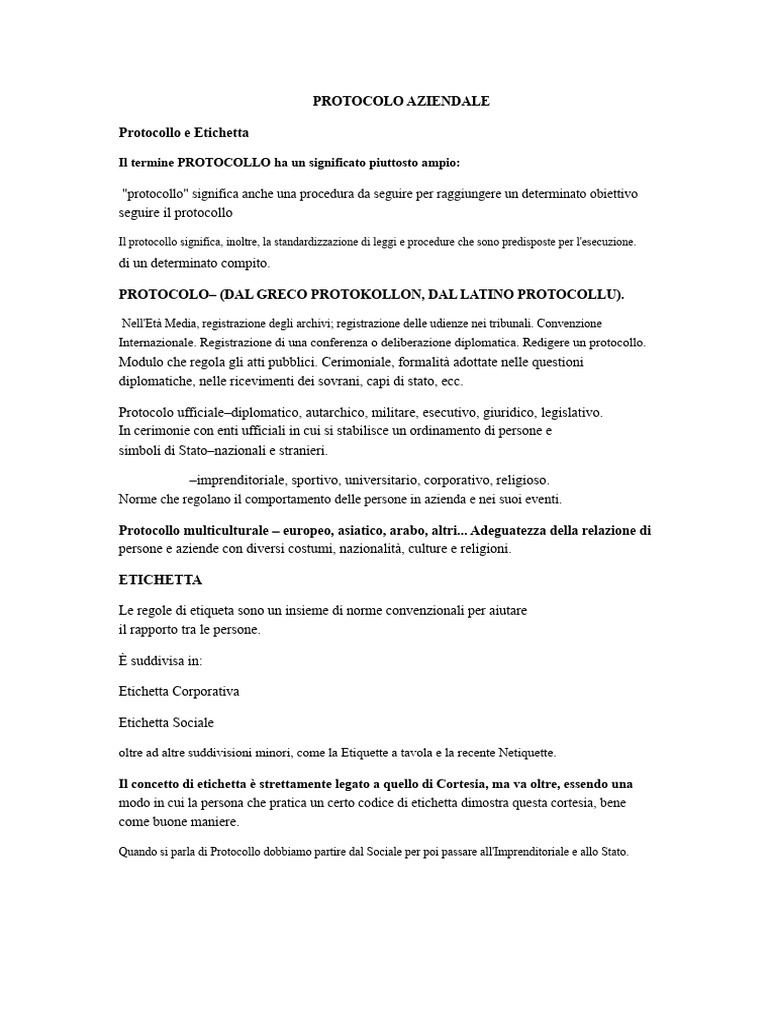 Manuale - Protocollo Aziendale | PDF