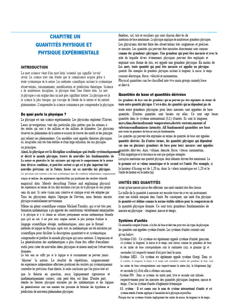 Introduction aux grandeurs physiques en physique | PDF | Physique ...