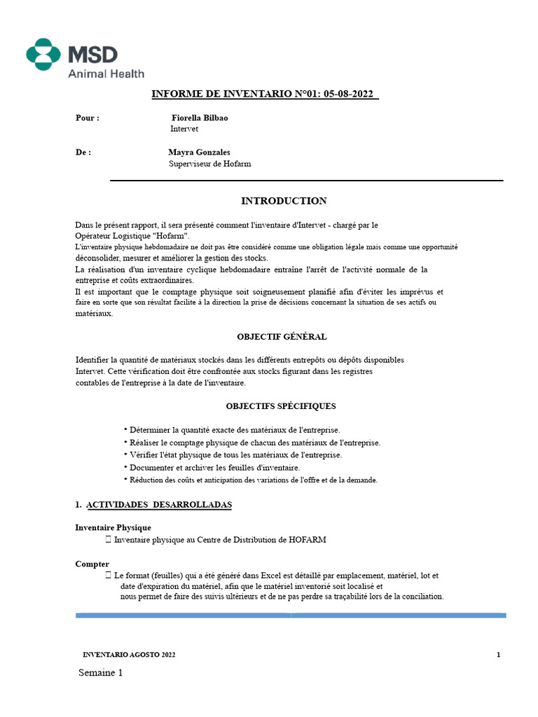 Rapport d'Inventaire Intervet Août 2022 | PDF | Inventaire