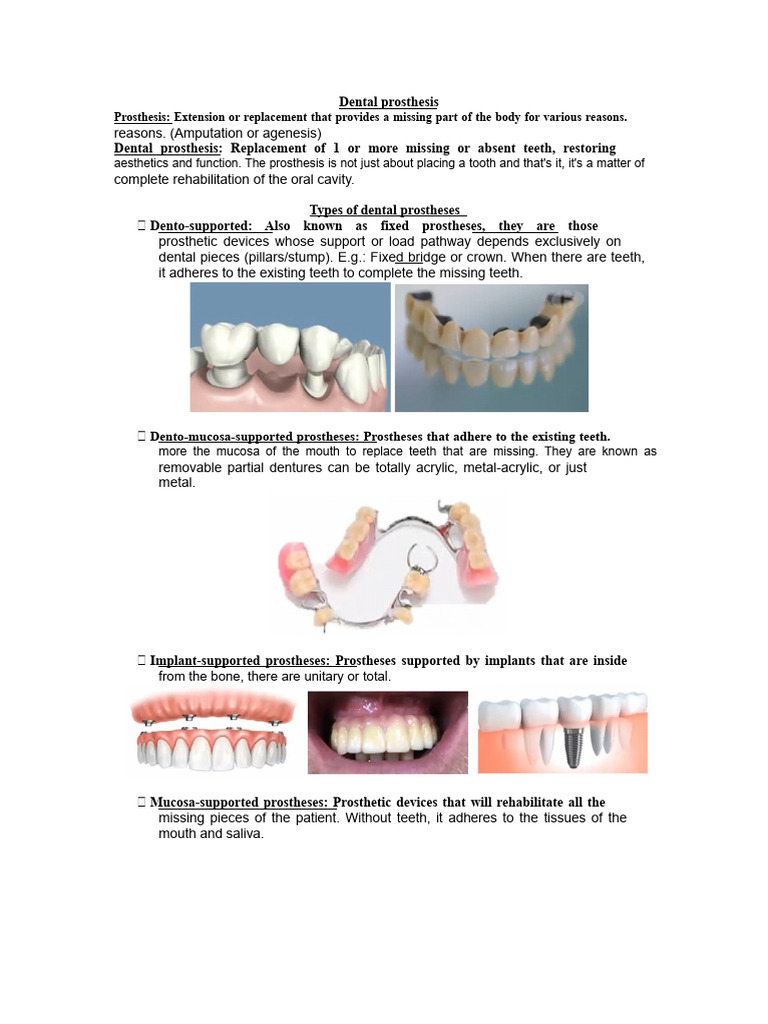Types of Dental Prostheses Explained | PDF | Prosthesis | Dentures