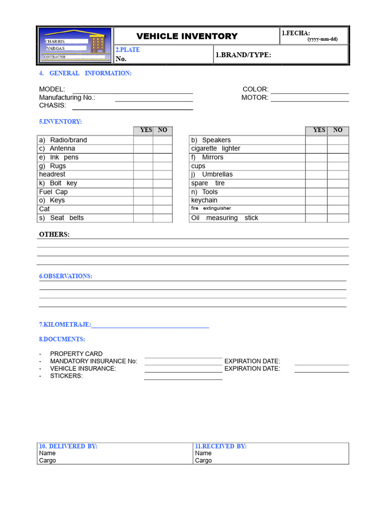 Vehicle Inventory Checklist Template | PDF | Vehicles