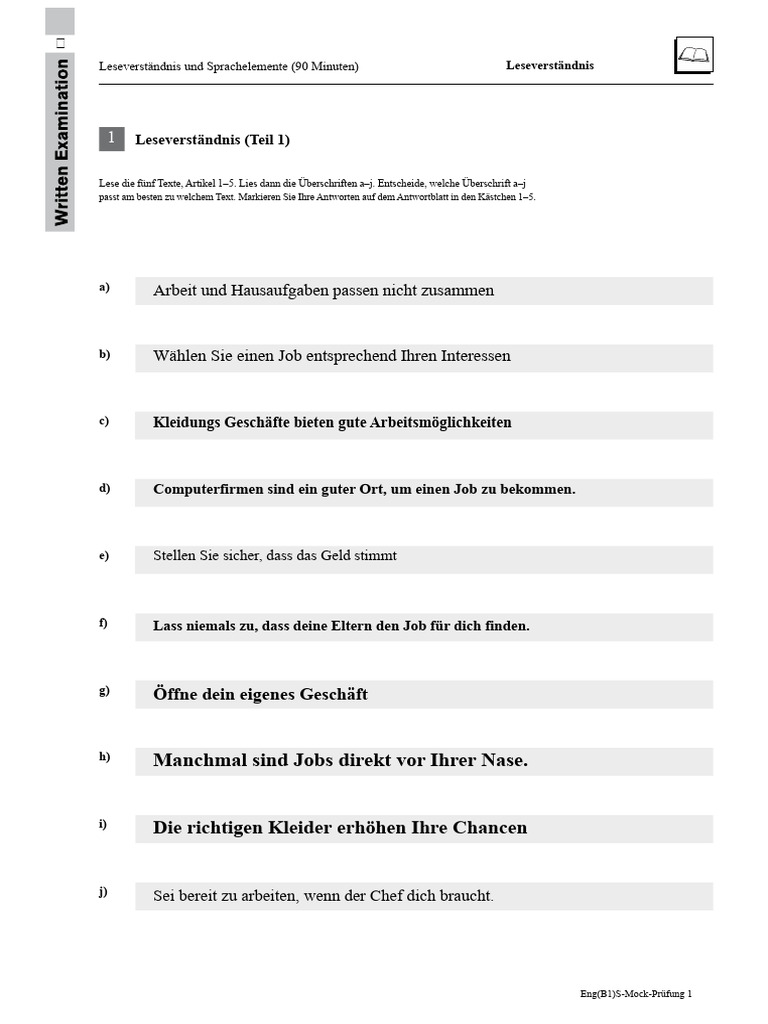 Englisch A2 B1 Leseübung PDF | PDF