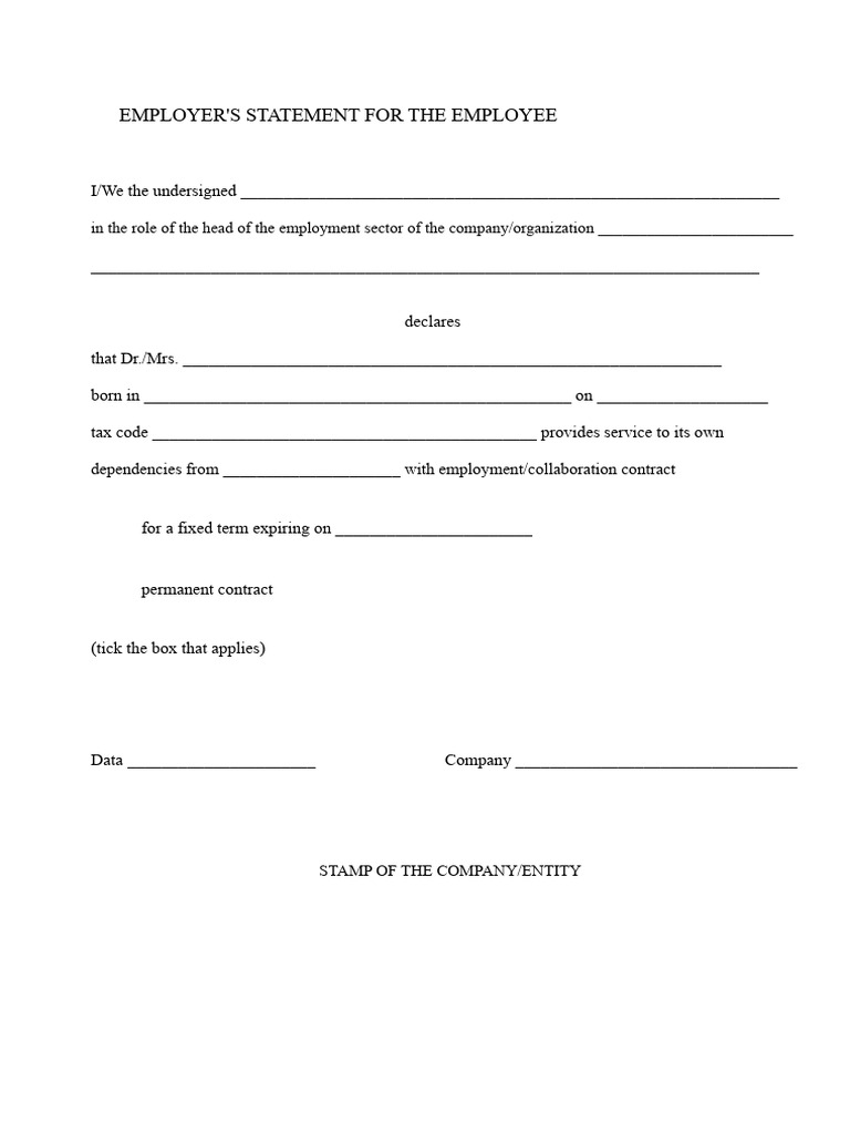 Employer's Statement Template for Employees | PDF
