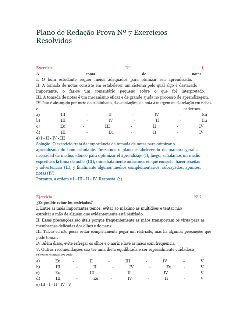 Exercícios Resolvidos de Redação e Aprendizado | PDF | Gramática ...