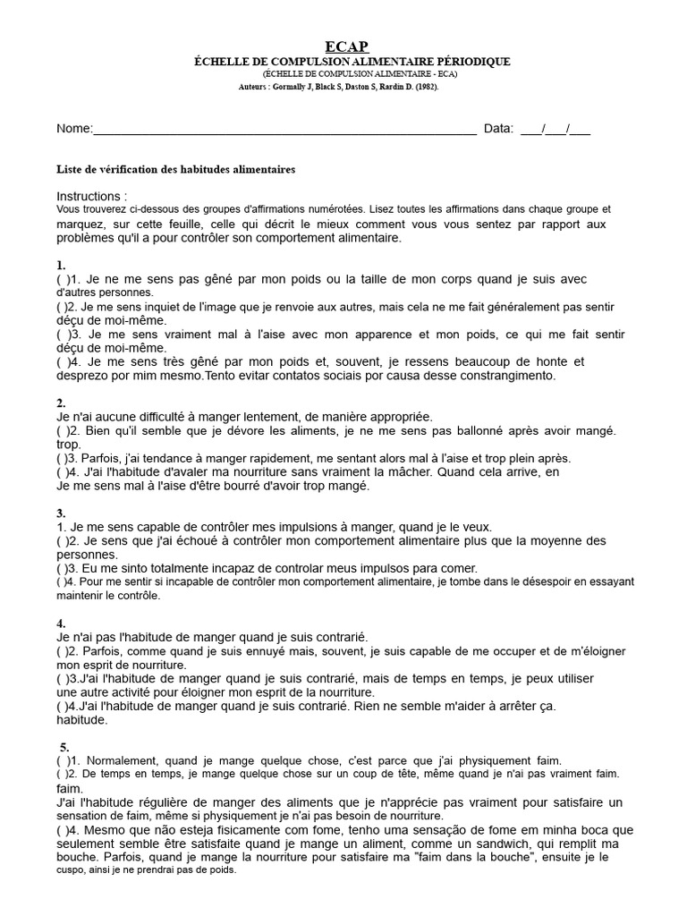Échelle de Compulsion Alimentaire ECAP | PDF | Faim | Repas