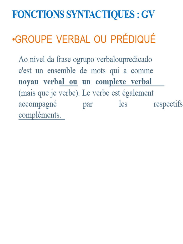 Fonctions Syntaxiques du Groupe Verbal | PDF | Sujet (Grammaire) | Phrase