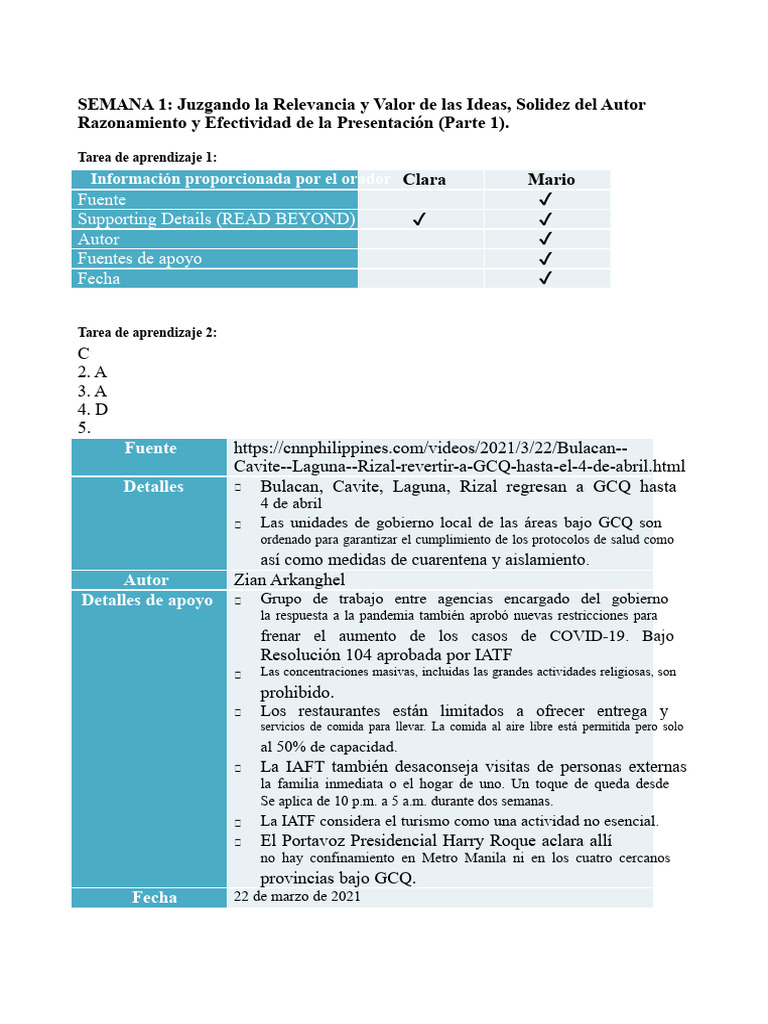 Semana 1 Del Cuarto Trimestre en Inglés | PDF