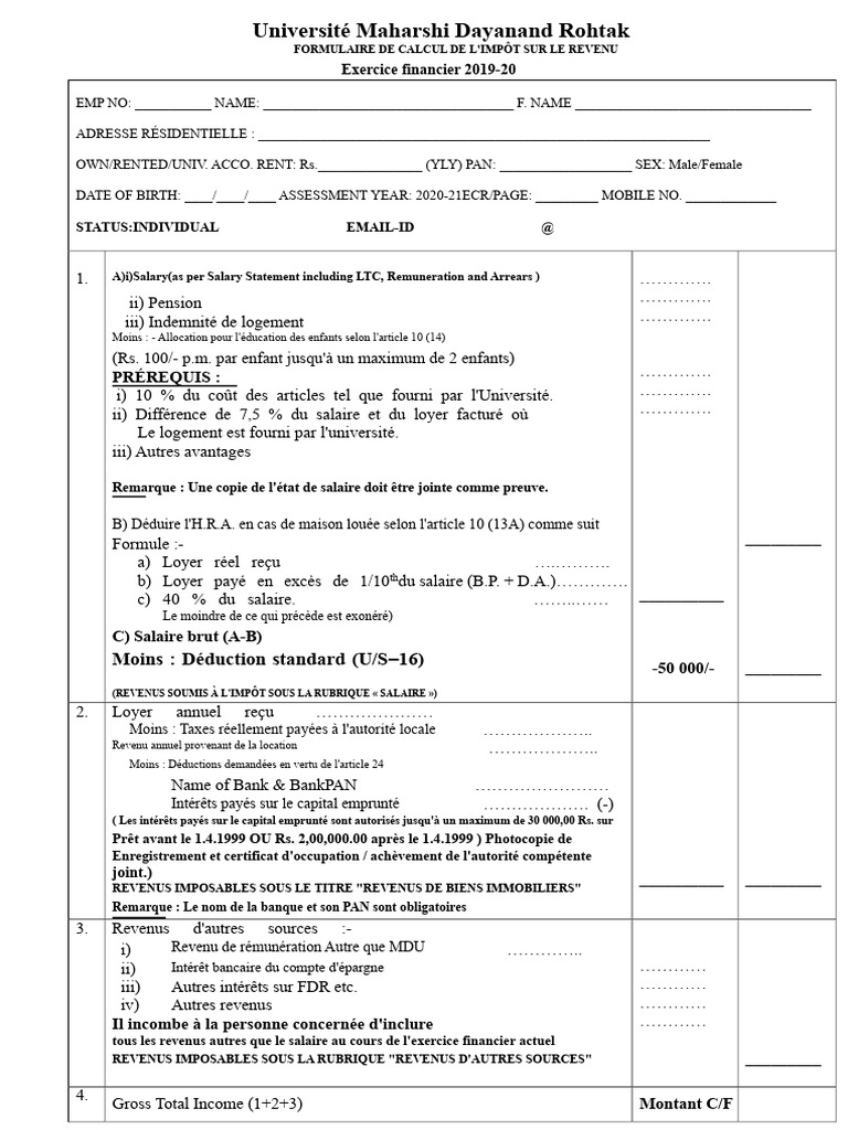 Calcul de l'impôt sur le revenu 2019-20 | PDF | Impôt sur le revenu ...