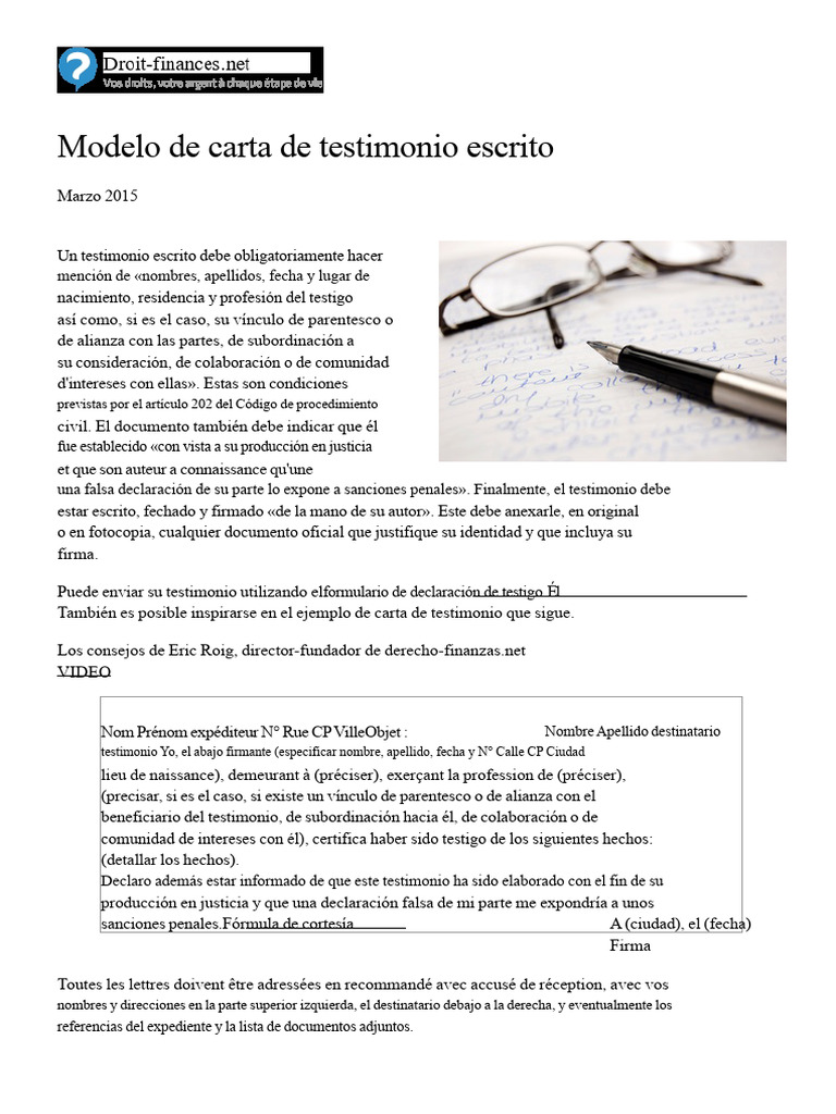 R1_modelode carta de testimonio escrito-3074-nlbds9 | PDF | Testimonio ...