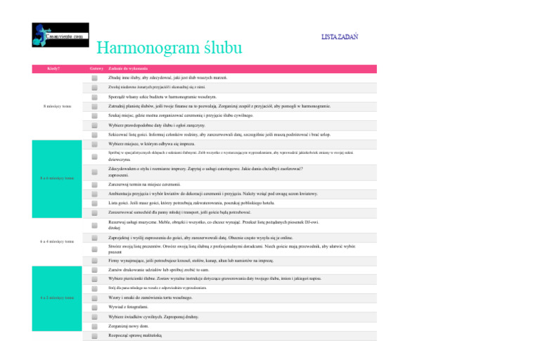 Harmonogram Ślubu | PDF