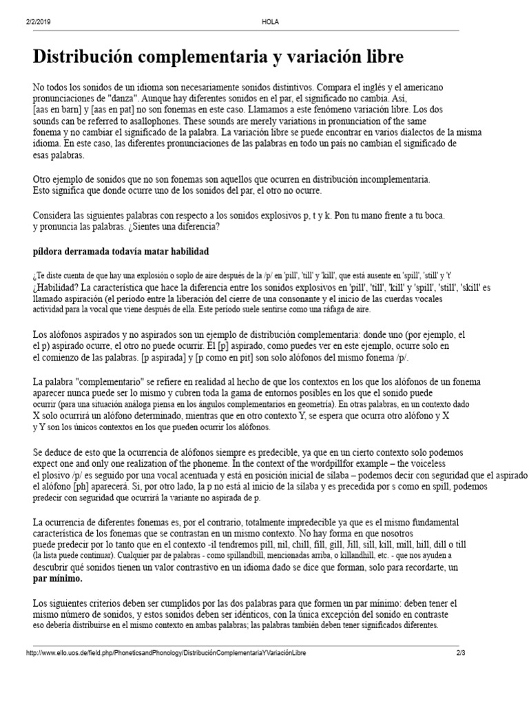 Variación libre y distribución complementaria | PDF | Fonema | Idioma ...