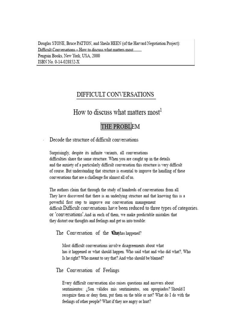 Mastering Difficult Conversations | PDF | Feeling | Intention