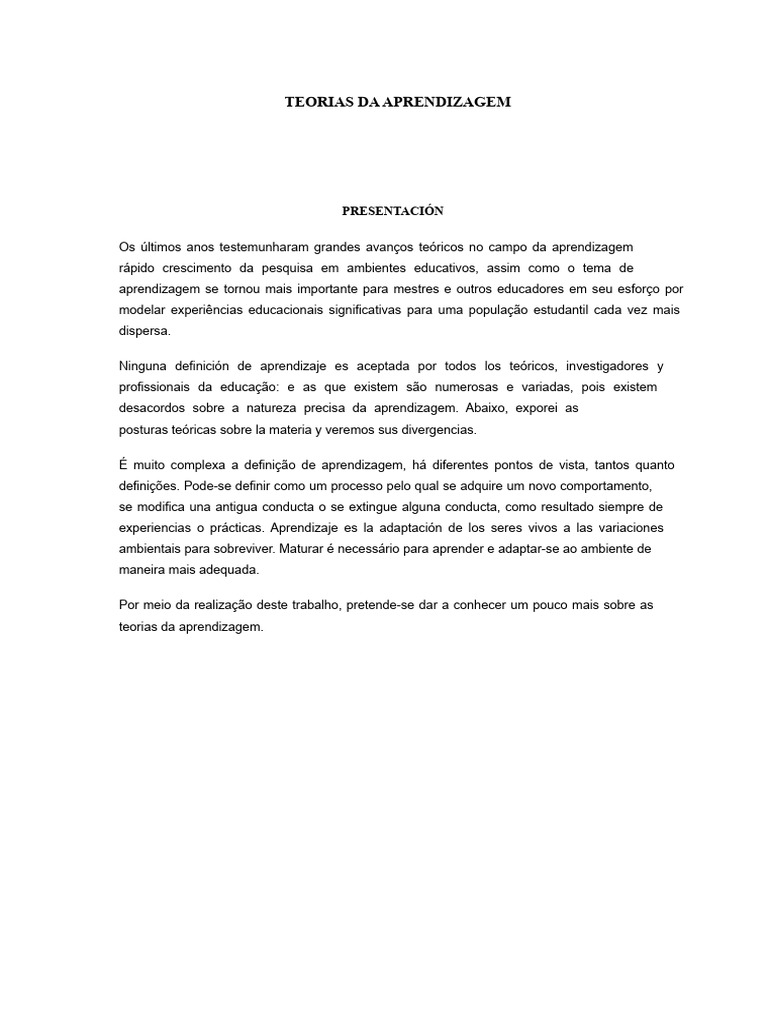 Teorias da Aprendizagem: Abordagens e Definições | PDF | Aprendizado ...