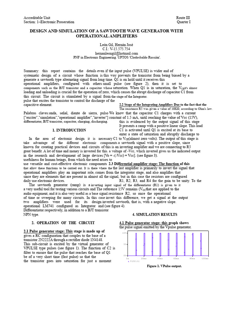 Sawtooth Wave Generator Design | PDF | Amplifier | Operational Amplifier