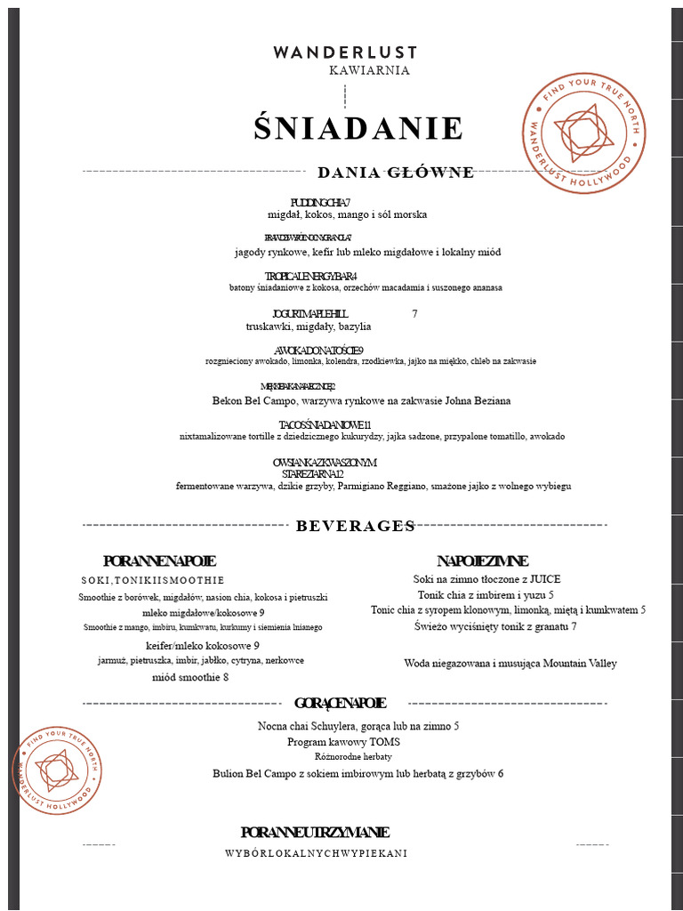 Menu Kawiarni Wanderlust | PDF