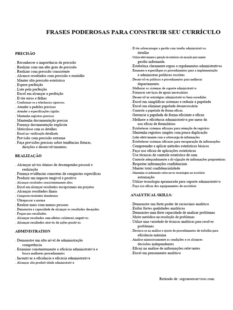 Frases Poderosas para Currículo Eficaz | PDF | Liderança | Aprendizado