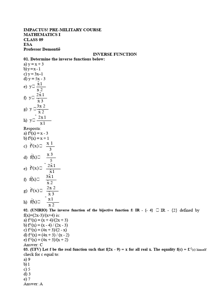 Lesson 09 - ESA - Inverse Function | PDF | Function (Mathematics ...