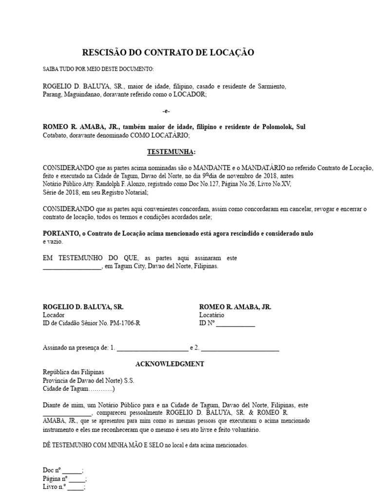 Rescisão de Contrato de Locação | PDF