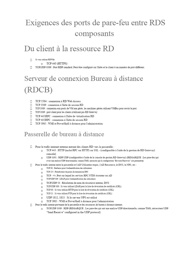Ports de pare-feu pour RDS et RDWeb | PDF | Pare-feu (informatique ...
