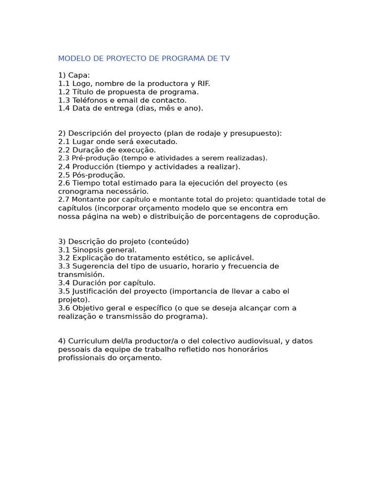 Modelo de Projeto para Programa de TV | PDF