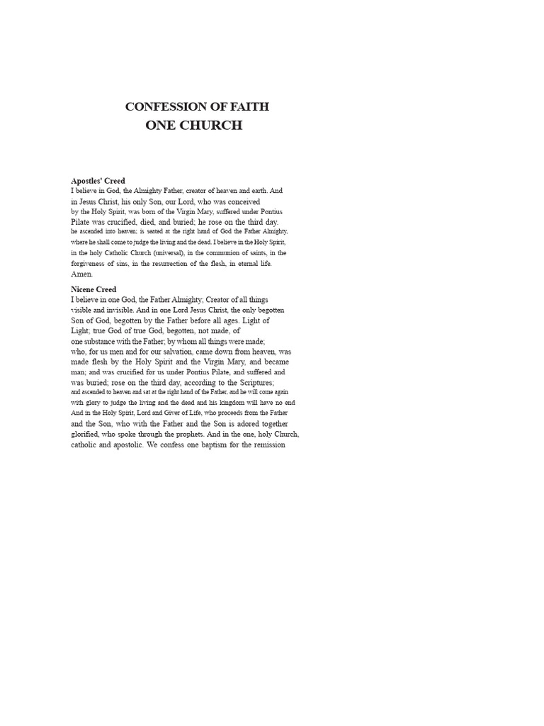 One Church Confession of Faith Overview | PDF | God The Father | Eucharist