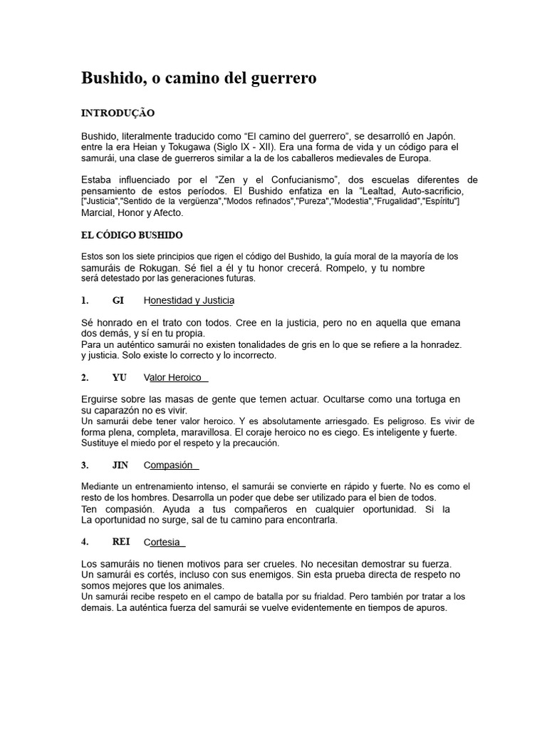 Principios del Código Bushido Samurai | PDF | Bushido | Espiritualidad