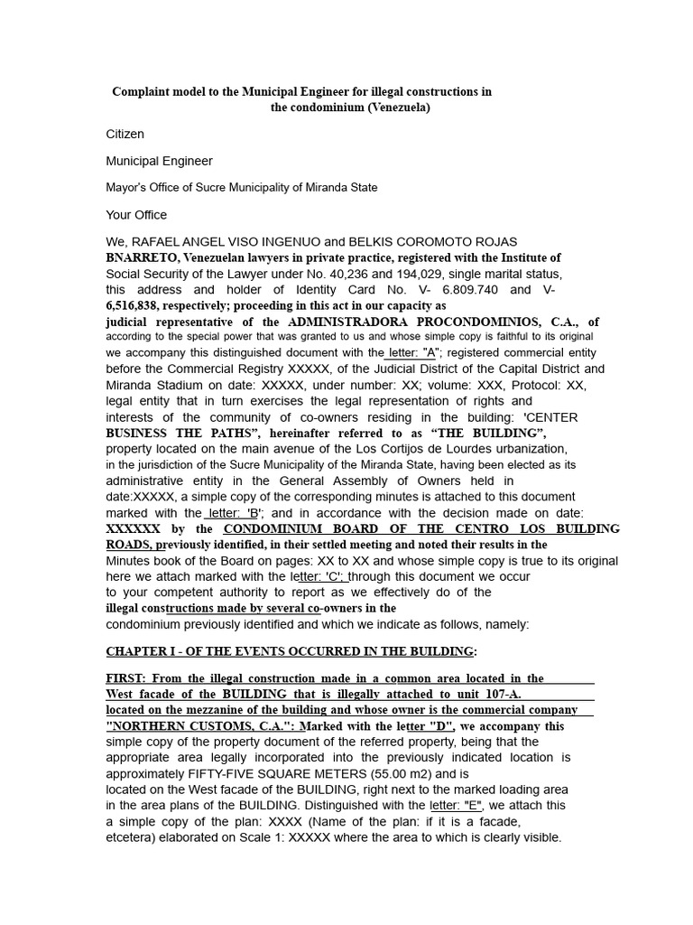Model of complaint to the Municipal Engineer.docx | PDF | Identity ...