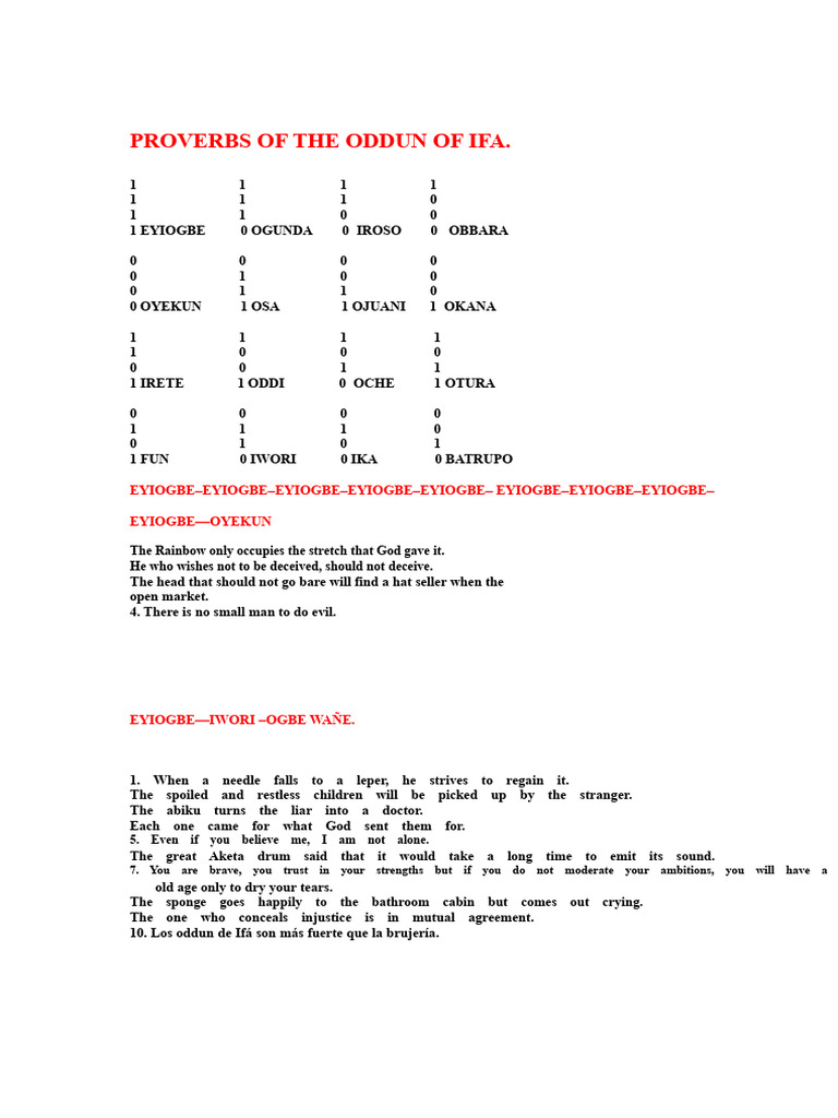 Ifá Proverbs and Wisdom Teachings | PDF