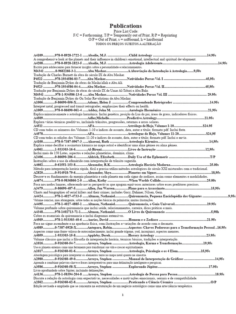 Lista de Preços de Publicações Astrológicas | PDF | Astrologia | Signo ...
