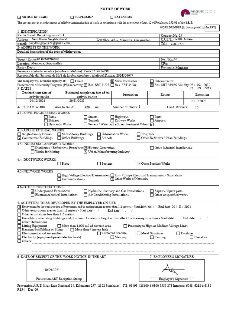 Work Notice and Extension Document | PDF | Sanitary Sewer