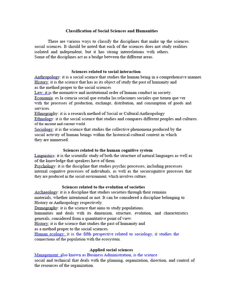 Classification of Social Sciences & Humanities | PDF | Social Sciences ...