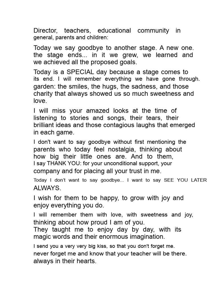 Heartfelt Farewell to Students and Parents | PDF
