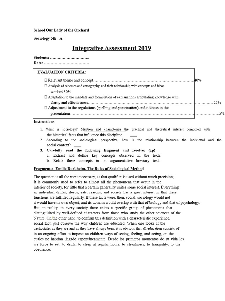 Integrative Sociology Assessment Guide | PDF | Sociology | Evaluation