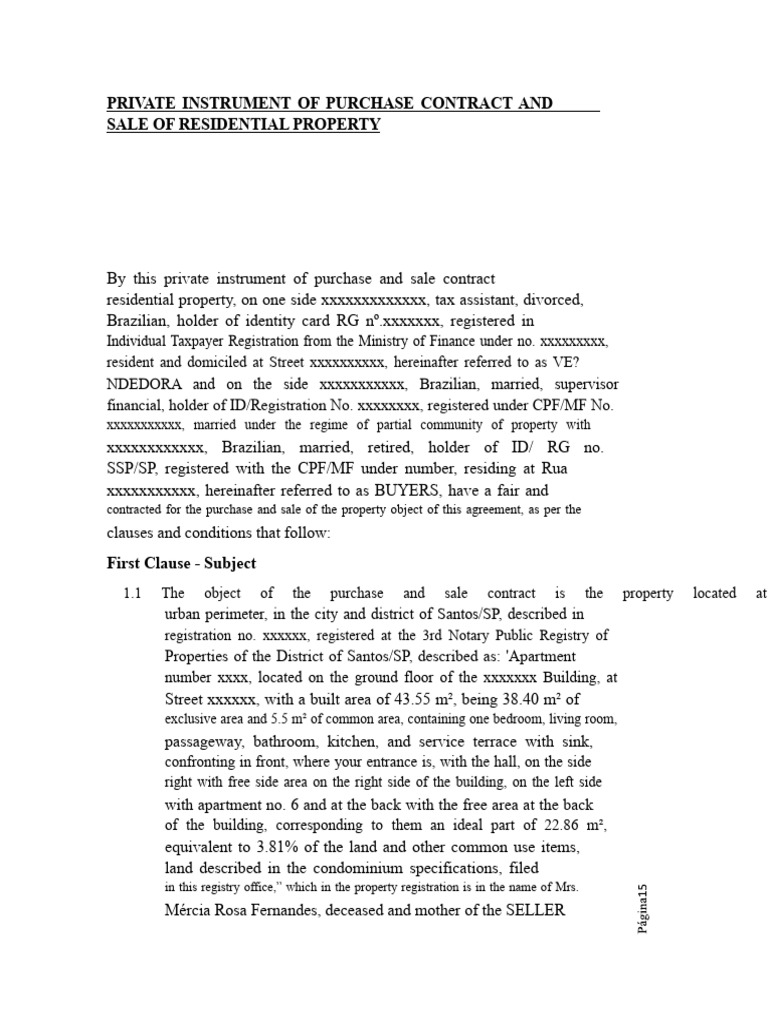 Residential Property Purchase Contract | PDF | Assignment (Law ...