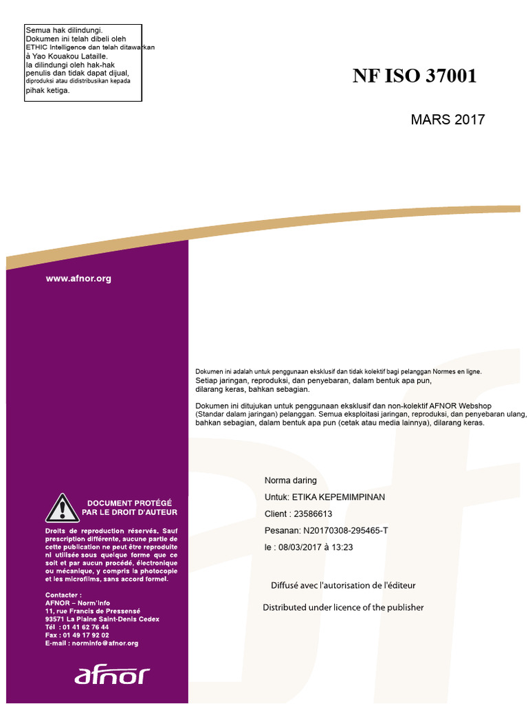Sistem Manajemen Anti-Korupsi NF ISO 37001 | PDF