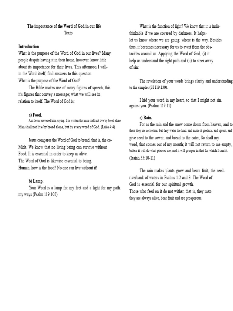The Role of God's Word in Our Lives | PDF | Sin | God