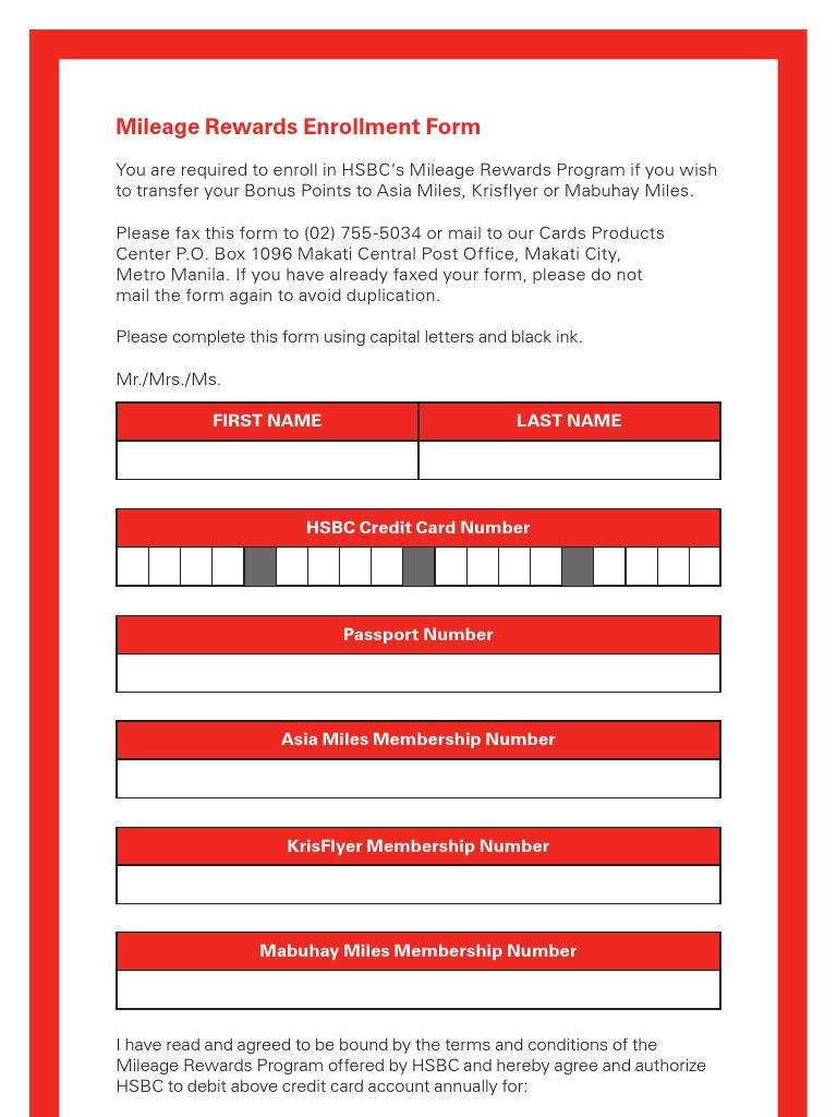 HSBC Mileage Rewards Enrollment Form | PDF