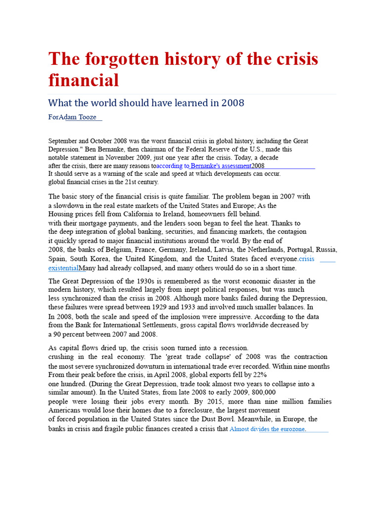 Lessons from the 2008 Financial Crisis | PDF | Federal Reserve | Banks