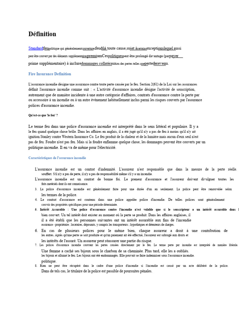 Comprendre l'assurance incendie et ses caractéristiques | PDF ...