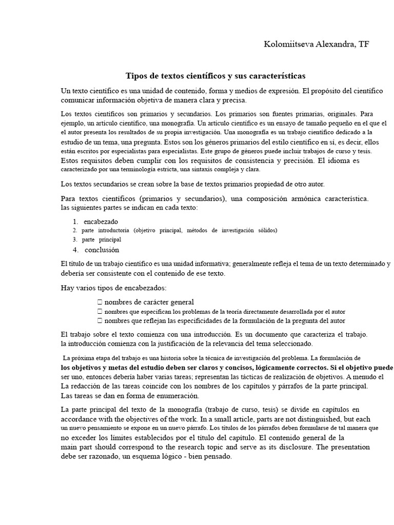 Tipos de Textos Científicos y Sus Características | PDF | Sumario ...