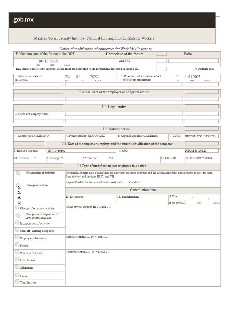 Work Risk Insurance Modification Notice | PDF | Identity Document | Goods