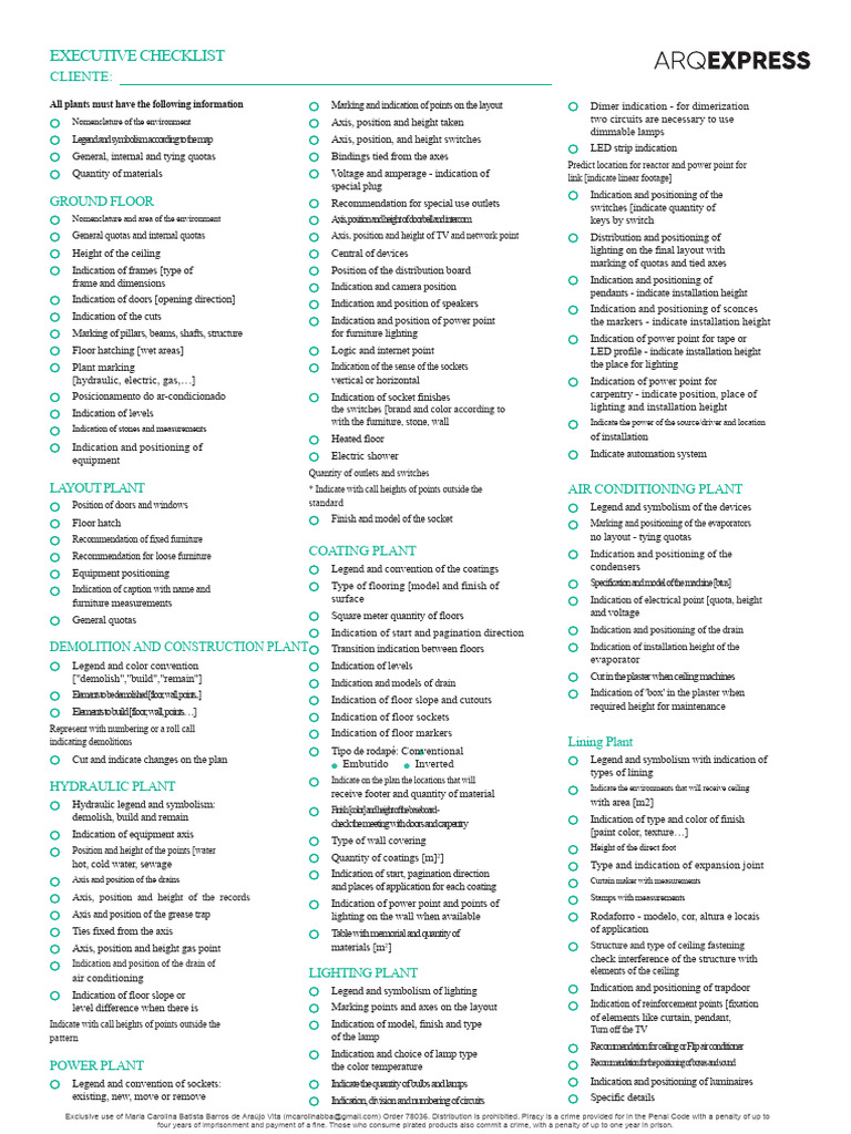 Comprehensive Executive Checklist for Layouts | PDF | Switch | Lighting