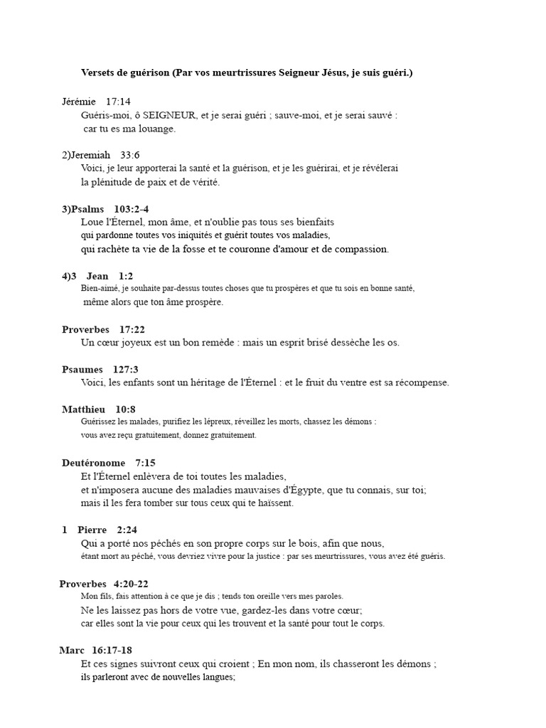 Versets Bibliques sur la Guérison Divine | PDF | Dieu | Spiritualité